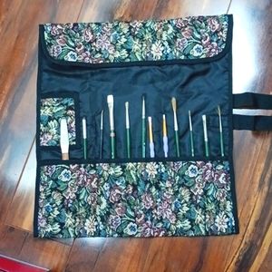 Clover Roll Up floral paint brush case, cosmetic etc size Medium
